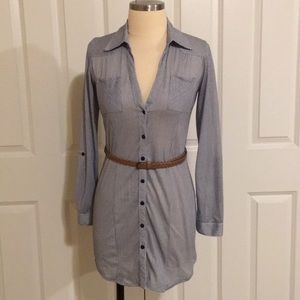 Denim pinstripe tunic w/belt